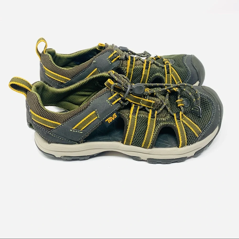 Teva Girls Athletic FIsherma Sandals Manatee 1019403C Olive Drawstring Sz 3